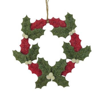 ORN WREATH FELT 6" HOLLY RED/GREEN