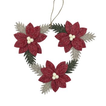 ORN WREATH FELT 6" POINSETTIA RED/GREEN