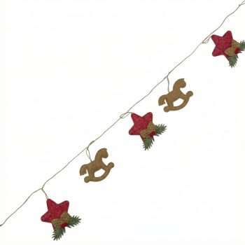 GARLAND FELT 53" STAR/ROCKING HORSE RED/GREEN/BROWN