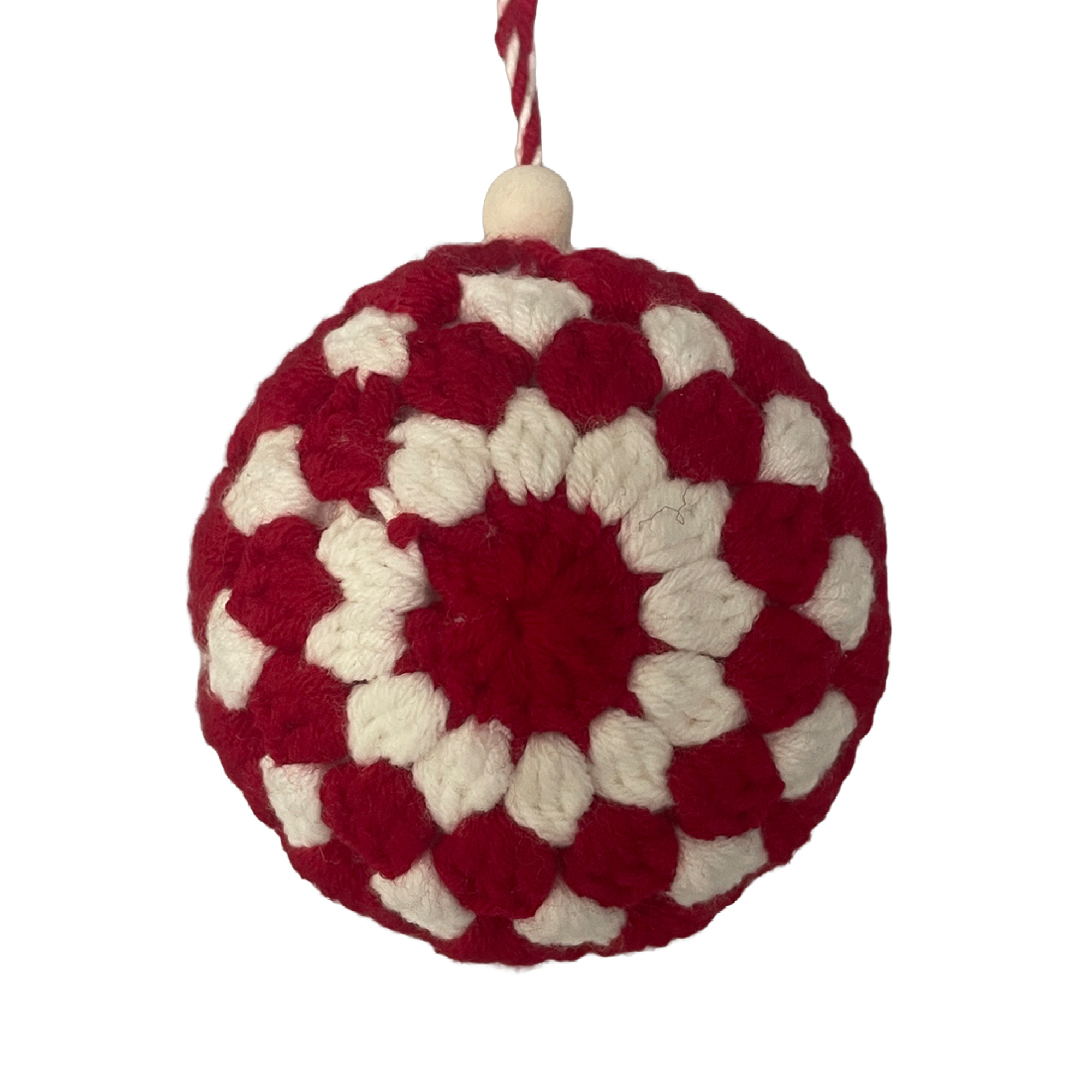 BALL KNITTED WOOL 3" RED/IVORY