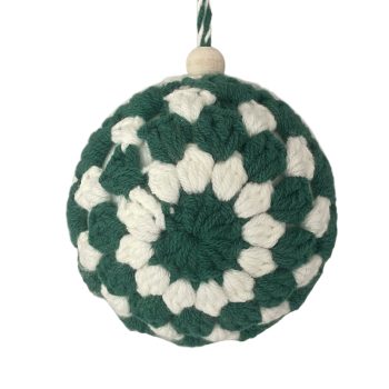 BALL KNITTED WOOL 3" IVORY/GREEN