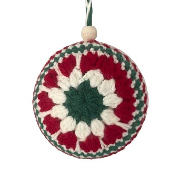 BALL KNITTED WOOL 3" RED/IVORY/GREEN