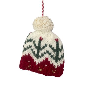 ORN KNITTED WOOL TOQUE 3.5"X2.5" RED/IVORY/GREEN