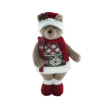 PLUSH STANDING BEAR W/SWEATER 8"X19" BROWN GREEN