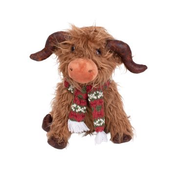 PLUSH SITTING COW 10.5" BROWN W/SCARF
