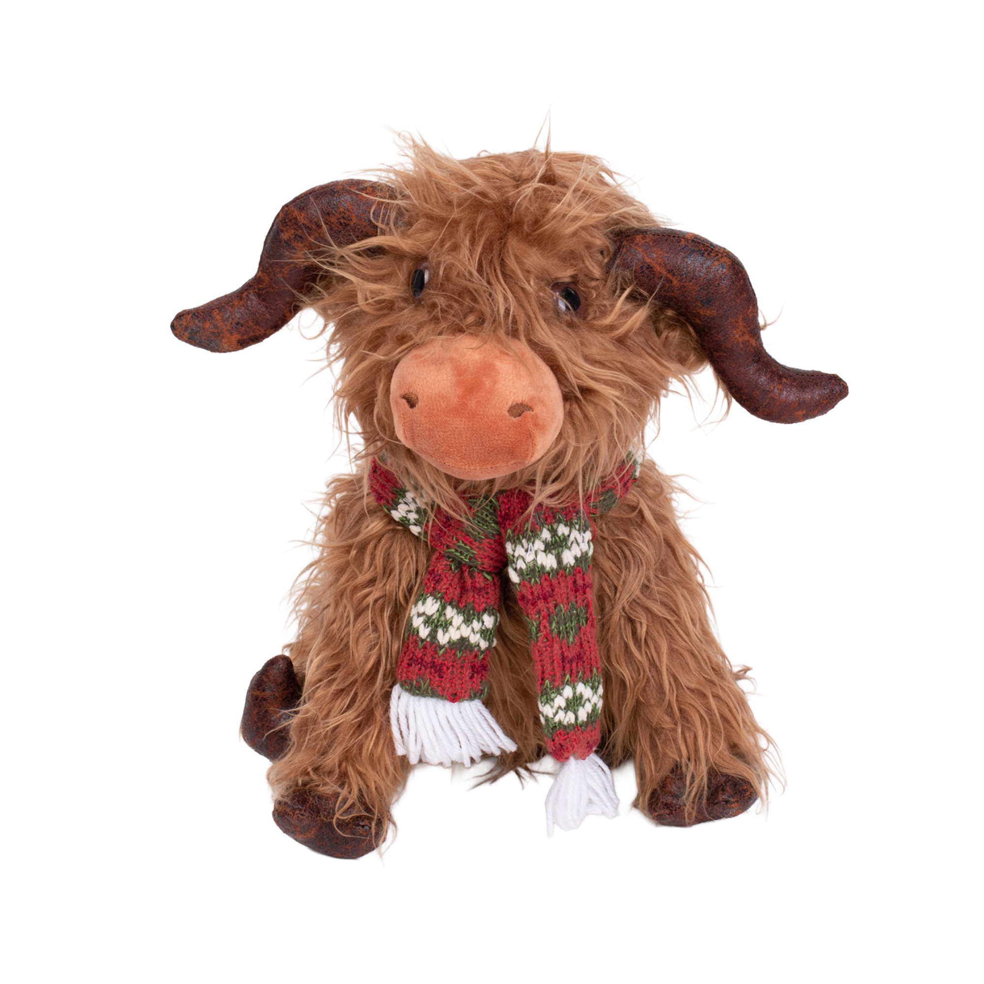 PLUSH SITTING COW 10.5" BROWN W/SCARF