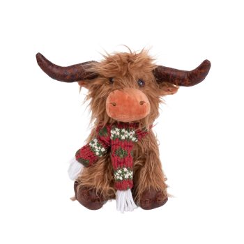 PLUSH SITTING COW 9.5" BROWN W/SCARF