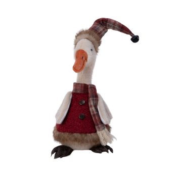 PLUSH SITTING DUCK 19" CREAM/BROWN /RED