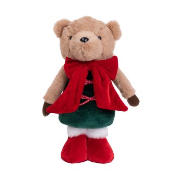 PLUSH STANDING BEAR 13" GREEN DRESS AND RED SCARF