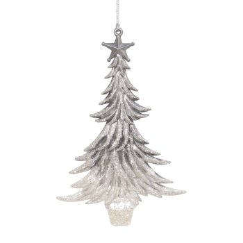 ORN CHRISTMAS TREE CLEAR/PEARL BLACK W/IVORY WHITE GLITTER 5.7"