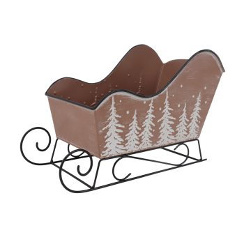 SLEIGH METAL 13"X8" BROWN W/TREE DESIGN