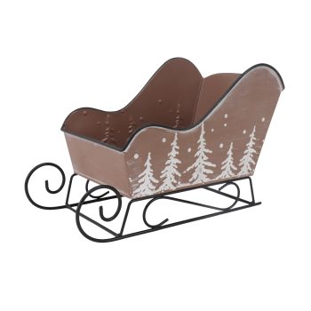 SLEIGH METAL 10.5"X6.5" BROWN W/TREE DESIGN