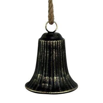BELL METAL (LIBERTY) 6"X7.5" BLACK/GOLD FINISH W/JUTE HANGER