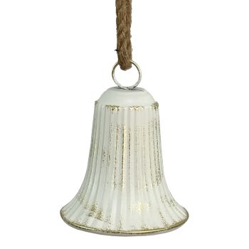 BELL METAL (LIBERTY) 6"X7.5" WHITE/GOLD FINISH W/JUTE HANGER