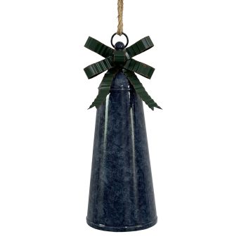 BELL METAL W/BOW13.5"X5.5" BLUE/GREEN FINISH W/JUTE HANGER