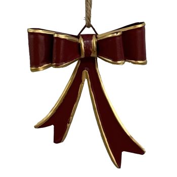 BOW METAL 4"X5" RED/GOLD JUTE HANGER