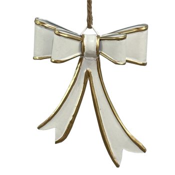 BOW METAL 4"X5" WHITE/GOLD JUTE HANGER