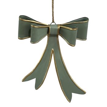 BOW METAL 6"X8" GREEN/GOLD JUTE HANGER