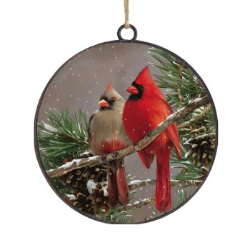 ORN METAL DISC 4" CARDINALS