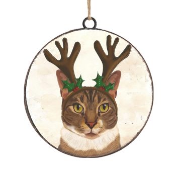 ORN METAL DISC 4" CAT W/ANTLERS