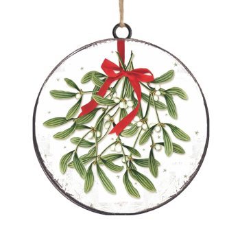 ORN METAL DISC 4" MISTLETOE