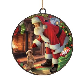 ORN METAL DISC 4" SANTA & DOG
