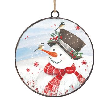 ORN METAL DISC 4" SNOWMAN