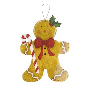 WALL DECOR/ORN GINGERBREAD HANGING 7"X9" MULTI GLOSSY FINISH WOOD/IRON