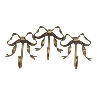 BOW HOOK METAL 15"X3" 3 HOOKS ANTIQUE GOLD