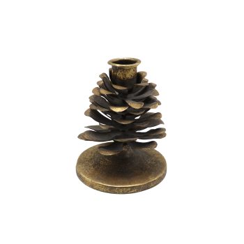 CANDLE HOLDER METAL 4"X5" PINE CONE/SINGLE TAPER ANTIQUE GOLD