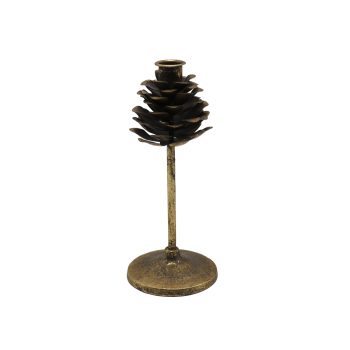 CANDLE HOLDER METAL 4"X9" PINE CONE/SINGLE TAPER ANTIQUE GOLD