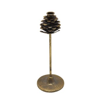 CANDLE HOLDER METAL 5"X13" PINE CONE ANTIQUE GOLD