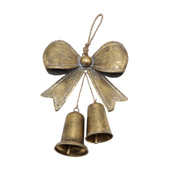 BOW W/BELL METAL11"X21" ANTIQUE GOLD