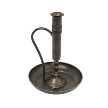 CANDLE HOLDER 6.5"X8.5" VINTAGE TAPER W/ PLATE DARK ANTIQUE GOLD FINISH