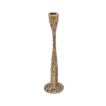 CANDLE HOLDER METAL 12"X3" HAMMERED GOLD FINISH (TAPER )