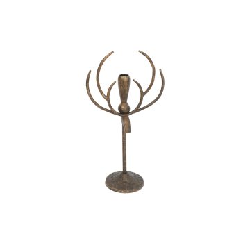 CANDLE HOLDER METAL 14"X7.5" ANTLER ANTIQUE GOLD FINISH (TAPER)