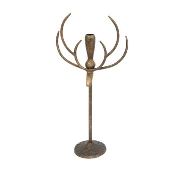 CANDLE HOLDER METAL 17"X8" ANTLER ANTIQUE GOLD FINISH (TAPER)
