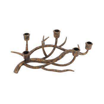 CANDLE HOLDER METAL 14.5"X5" ANTLER ANTIQUE GOLD