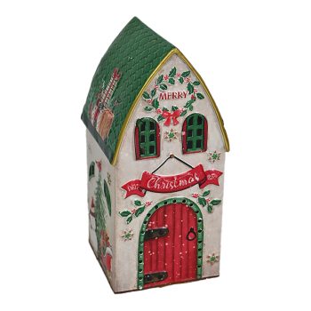 CHALET/HOUSE METAL 4"X9" IVORY W/GREEN ROOF