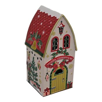 CHALET/HOUSE METAL 4"X9" IVORY W/RED ROOF