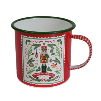 MUG ENAMEL/METAL 4"X4" RED NUTCRACKER DESIGN