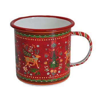 MUG ENAMEL/METAL 4"X4" RED W/DEER DESIGN