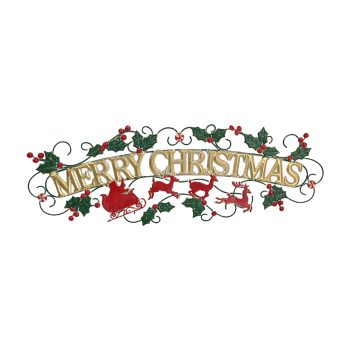 SIGN METAL 31"X11"MERRY CHRISTMAS RED GREEN GOLD