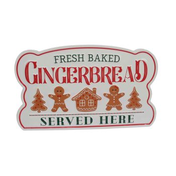 SIGN WALL DECOR 16"X9.5" WHITE/RED/GREEN FRESH BAKED GINGERBREAD