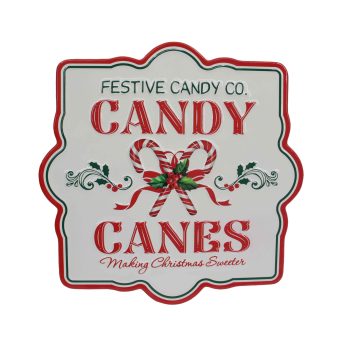 SIGN/WALL DECOR 14"X14" WHITE RED CANDY CANES