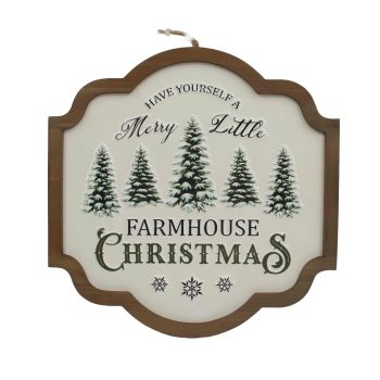 SIGN/WALL DECOR 16"X16" CREAM/BROWN "FARMHOUSE CHRISTMAS" MDF/IRON