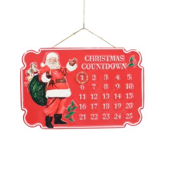 WALL DECOR METAL 14"X9" CHRISTMAS COUNTDOWN RED W/SANTA