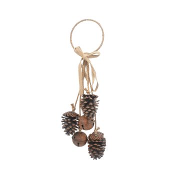 DOOR HANGER PINE CONES & RUSTY BELLS 25"