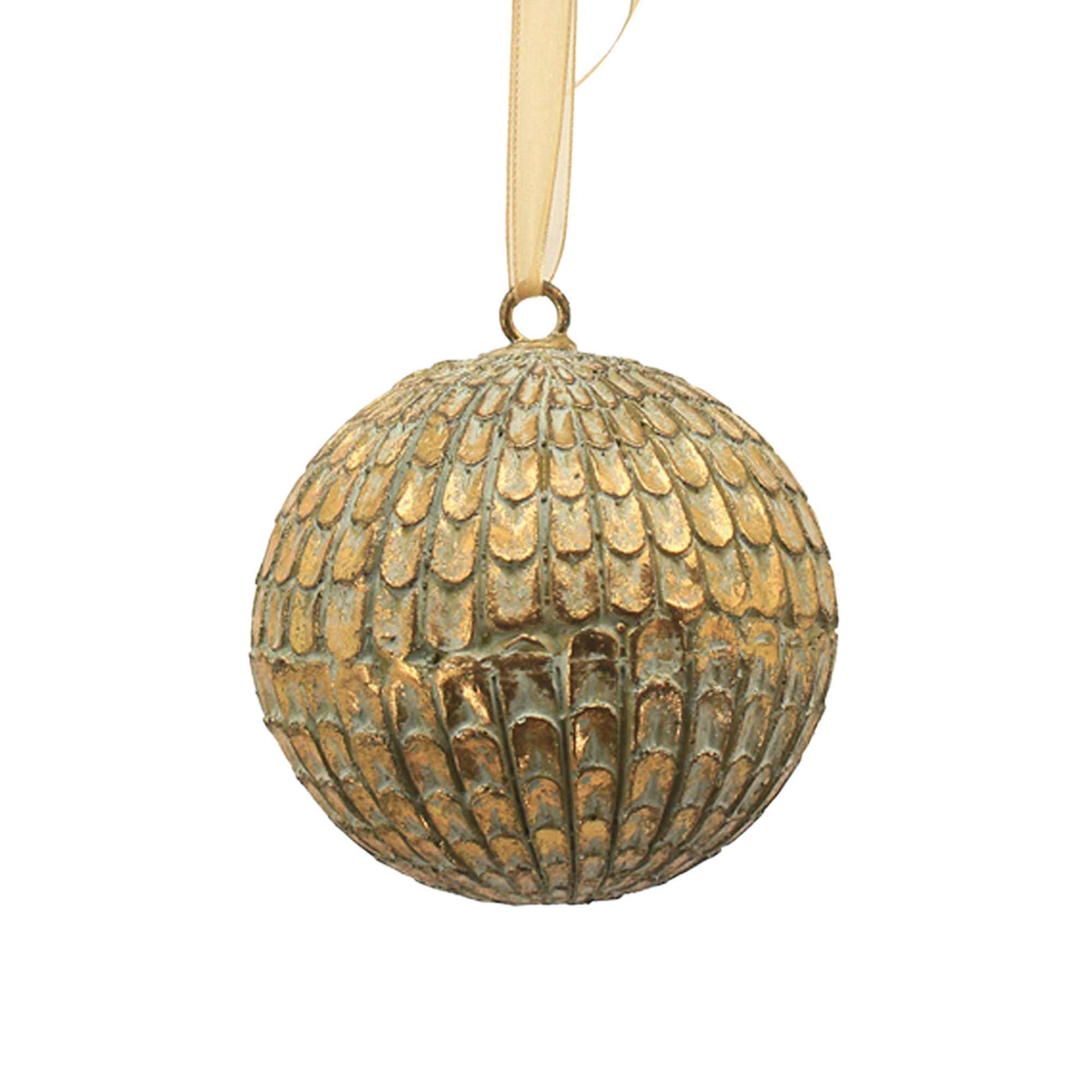 BALL RESIN CROSS PATTERN 3.5" ANTIQUE GOLD FINISH