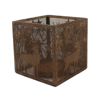 CANDLE HOLDER/LANTERN METAL CUBE 6"X6"X6" RUST BROWN FINISH